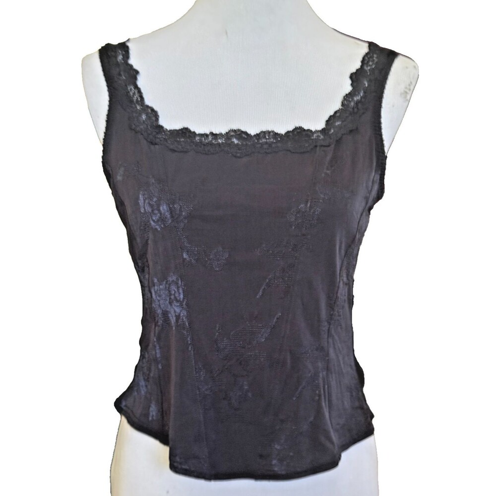 New Arianne Black Jacquard Stretch Lace Camisole Tank Top Size XL